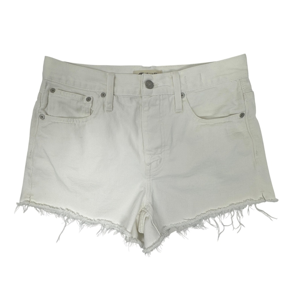 Madewell Relaxed Denim Shorts White Frayed Hem Button Fly Womens Size 26